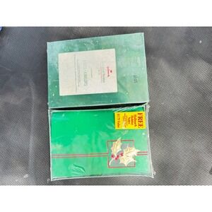 VTG Hallmark Holiday Notes 2 Boxes Christmas Holly Gold Green Blank Cards USA